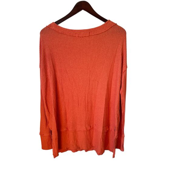 FREE PEOPLE North Shore Thermal Tunic Top Size Small Corral Orange Waffle Knit - Picture 7 of 11